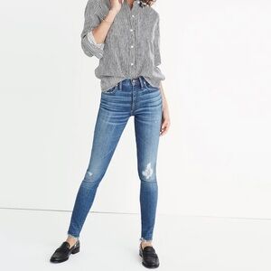 Madewell 9” High Rise Skinny Stretch Denim Distressed Jean Allegra Wash 26